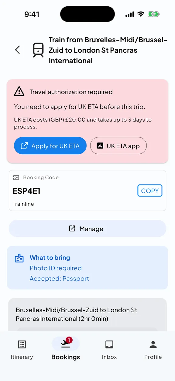 A travel authorization warning in Skaoot with official apply links, cost, and processing time.